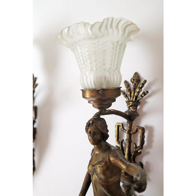 Metal Art Nouveau Figural Wall Sconces of Sailor and Female Farmer, France, 1890, Set of 2 For Sale - Image 7 of 18