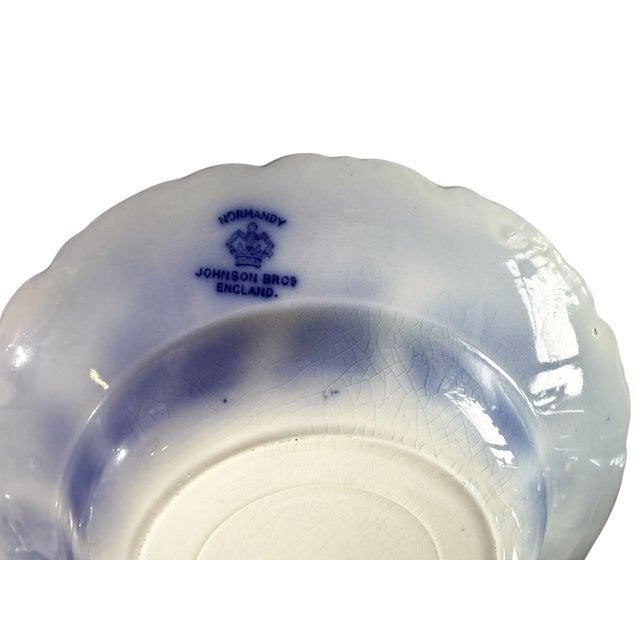 Vintage Johnson Brothers Flow Blue Normandy Decorative Soup Plate 9" For Sale - Image 9 of 9