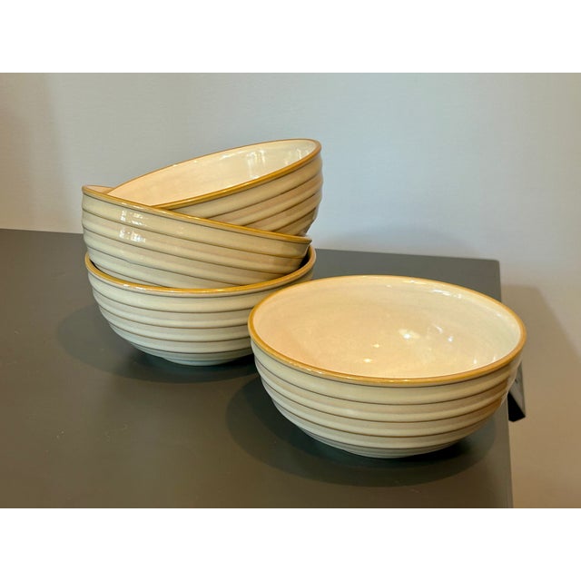 Mid-Century Modern Vintage Mid-Century Modern Dansk Reactic Khaki Soup & Cereal Bowls Ribbed Stoneware - Set of 4 For Sale - Image 3 of 12