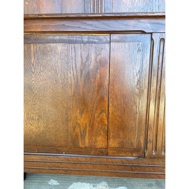 American Antique Solid Oak 55'' Wide Panel Bed With Matching Rails & Carved Floral Headboard & Footboard For Sale - Image 3 of 9