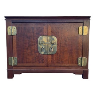 1960s John Widdicomb Mid Century Walnut Liquor Storage Cabinet With Brass Hardware For Sale