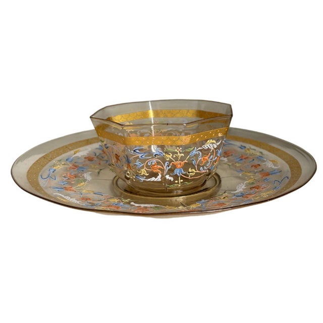 Set for Ten Venetian Gilt-Heightened Enamel Glasses W Plates & Bowls. E. 20th C. For Sale - Image 16 of 17