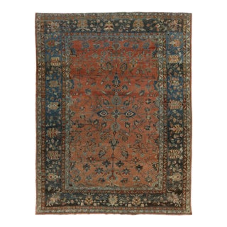 Antique Persian Mahal Rug in Red Hand-Knotted Wool, 20th Century For Sale