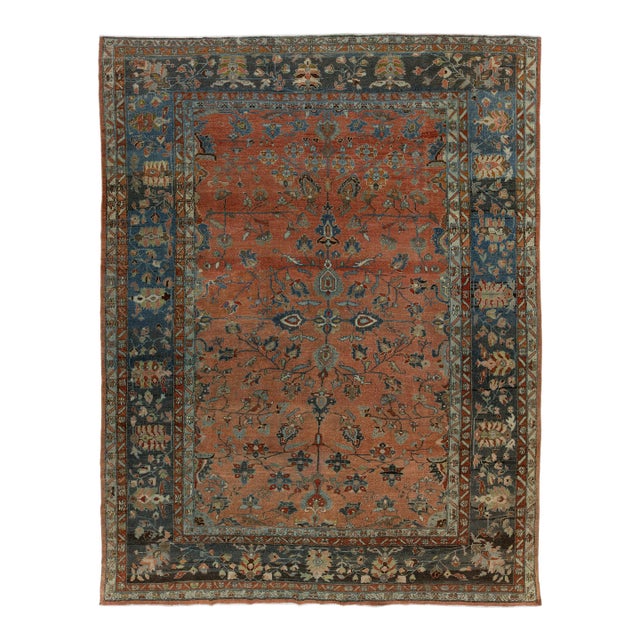 Antique Persian Mahal Rug in Red Hand-Knotted Wool, 20th Century For Sale
