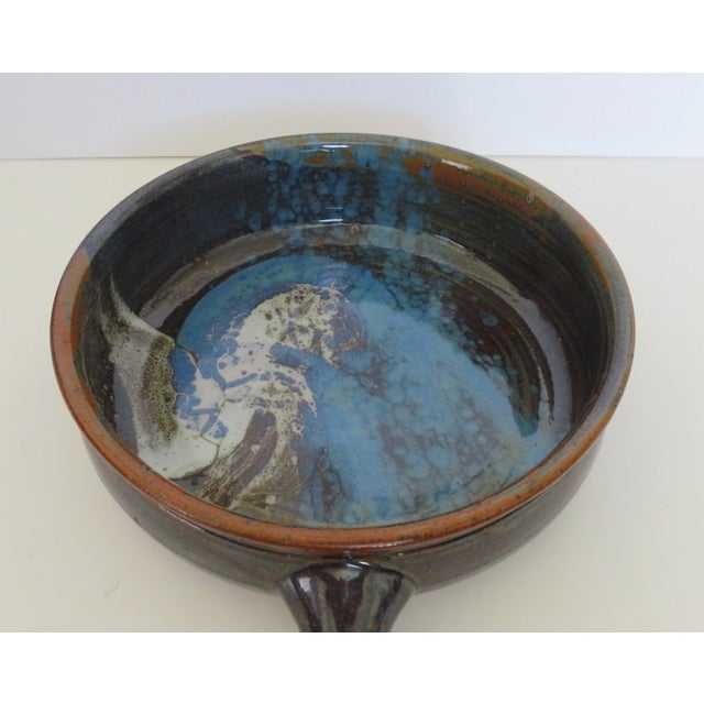 Signed Vintage Hand-Made Glazed Pottery Bowl With Handle Rustic Colors 1993 Excellent vintage condition. No breaks, cracks...