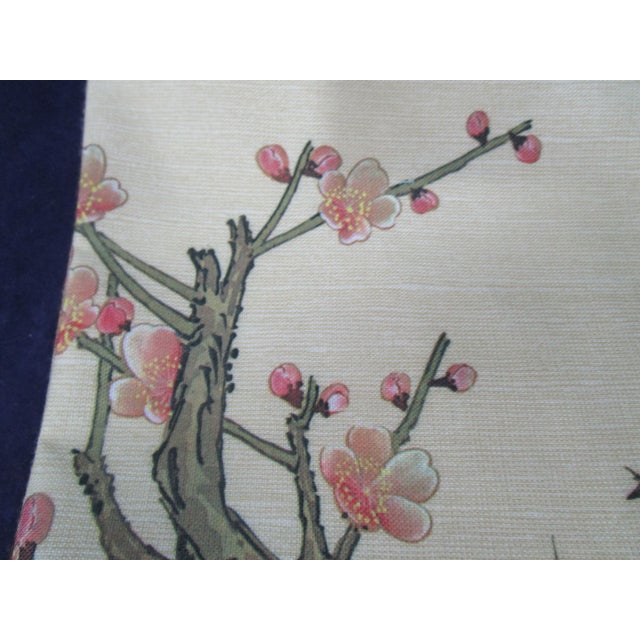 Mid 20th Century Vintage Little Bluebird Among the Cherry Blossoms With Bamboo Accent Dinner Napkins- Set of 4 For Sale - Image 5 of 11