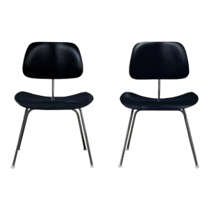 Late 20th Century Mid-Century Modern Pair Dcm Chairs by Eames for Herman Miller Black & Chrome