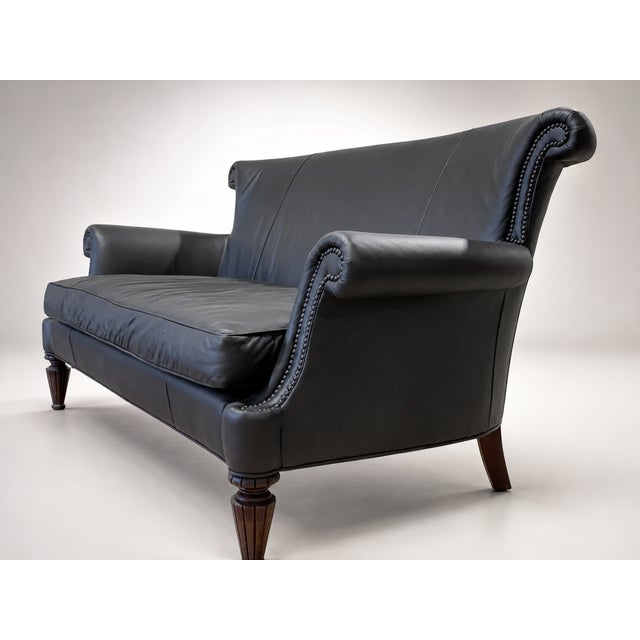 Brown Loom Sculptural Leather Sofa – Custom Refinished Dark Brown Statement Piece For Sale - Image 8 of 8