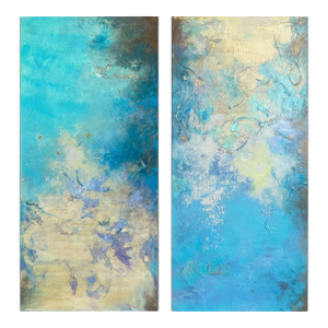 Aqua and Iolite (Dyptych), Mixed Media on Canvas by Lois Gold