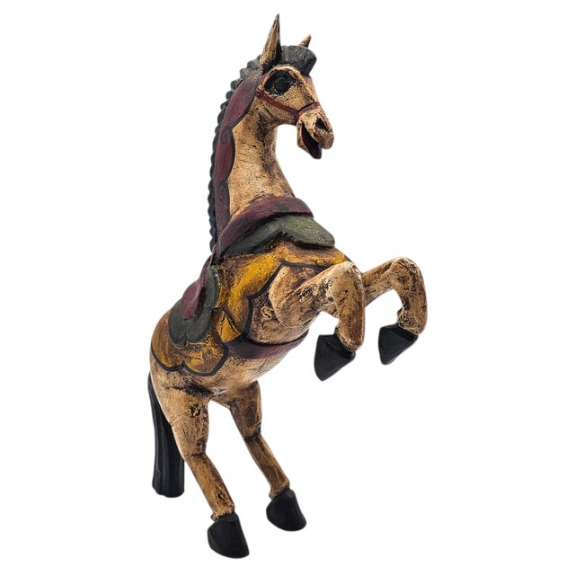 1990s Festive Mexican Hand-Carved Painted Wooden Horse, Folk Art, 15.5" For Sale - Image 5 of 16