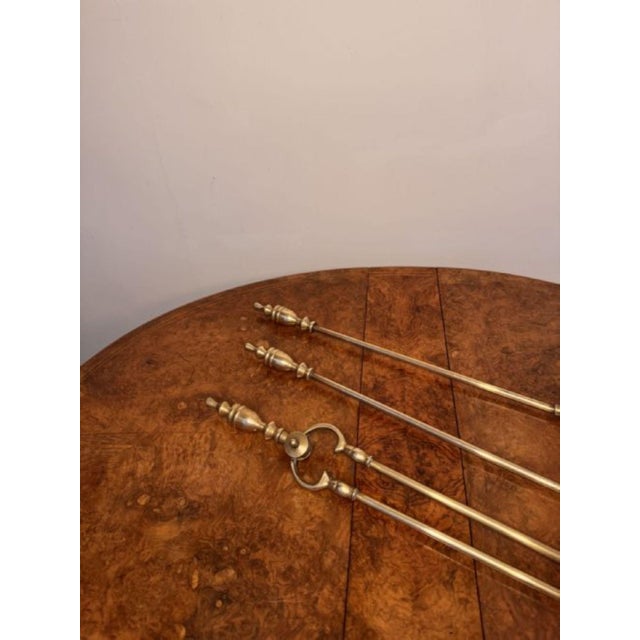 Antique Edwardian Brass Fire Irons and Fire Dogs, 1900, Set of 5 For Sale - Image 3 of 6