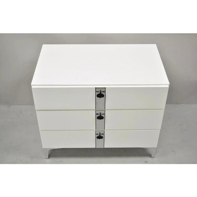 Contemporary Modern White Formica Chrome Trim 3 Drawer Chest Nightstand Table For Sale - Image 12 of 12