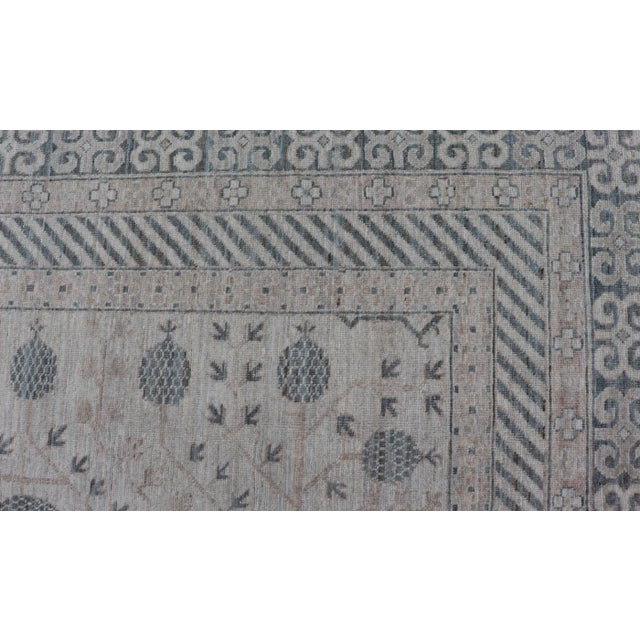 Textile Modern Tribal Khotan Rug in Shades of Cream, Tan, and Light Teal For Sale - Image 7 of 13