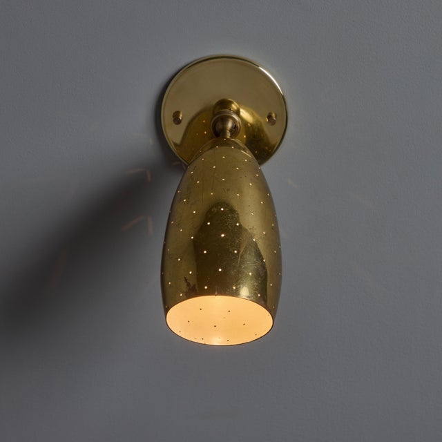 Brass Pair of 1950s Mauri Almari Perforated Brass Sconces for Itsu For Sale - Image 8 of 11