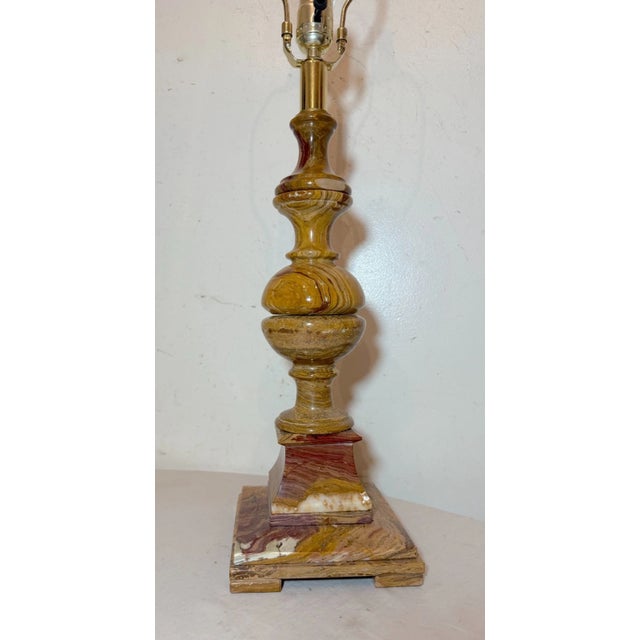 American Large Solid Heavy Brown Purple White Onyx Stone Electric Table Lamp Light For Sale - Image 3 of 11