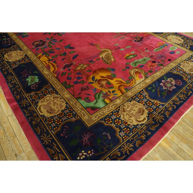 Textile 1920s Luxurious Red Wool Antique Chinese Art Deco Walter Nichols Rug Carpet For Sale - Image 7 of 11