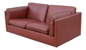 Vintage Mid-Century Modern Milo Baughman Style Brown Pu Leather Two-Seat Settee