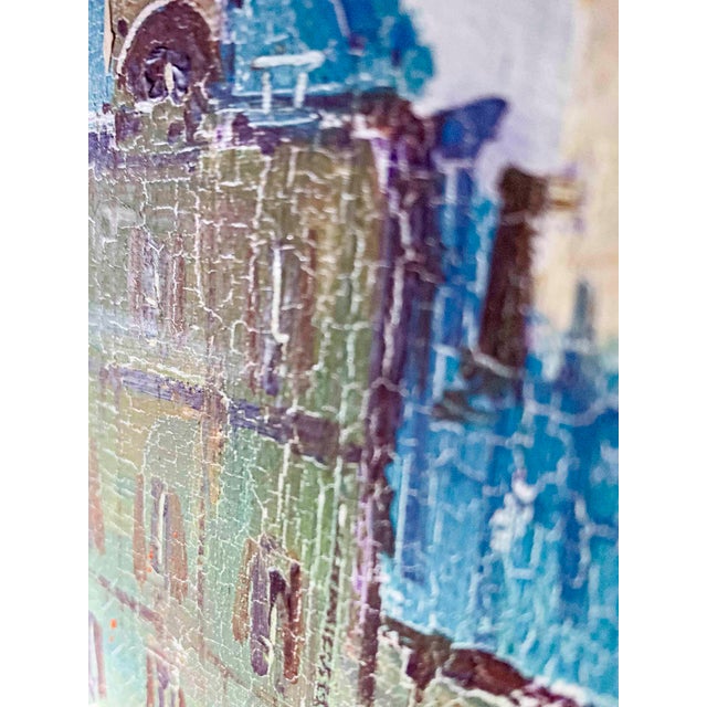 Blue Vintage Parisian Boulevard Oil Painting by Rocco in Ornate Gilt Frame For Sale - Image 8 of 16