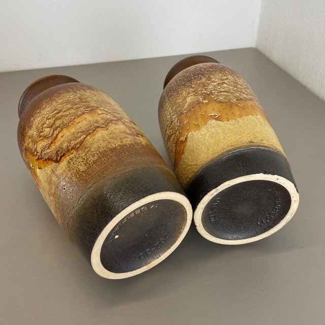 Pottery Fat Lava Desert Vases attributed to Scheurich, Germany, 1970s, Set of 2 For Sale - Image 16 of 18