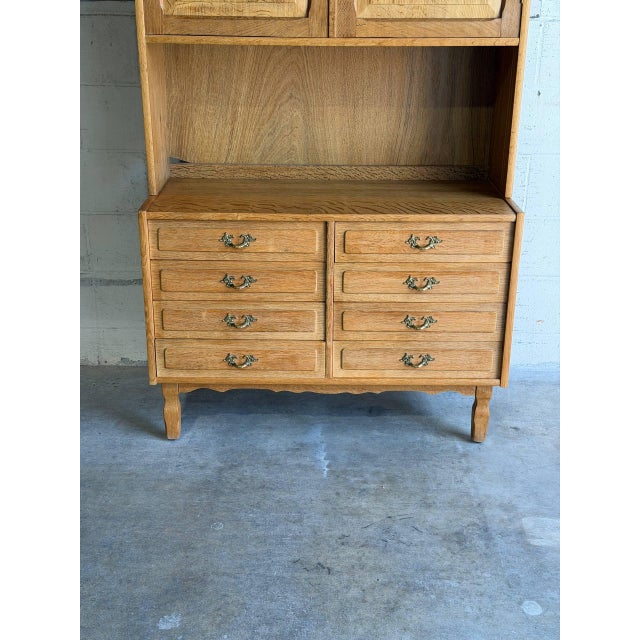 Vintage Danish Oak Hutch Cabinet in Style of Henning Kjærnulf Scandinavian Display Cabinet For Sale In Los Angeles - Image 6 of 10
