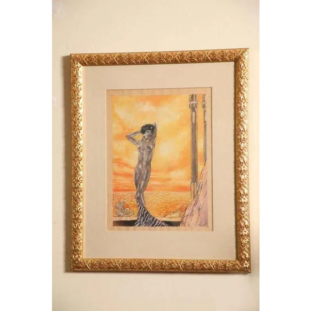 This stunning one of kind vintage signed watercolor painted in 1920s in France by Edouard Chimot who worked a lot in...