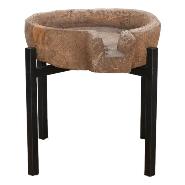 Rustic Modern Antique Bowl Table For Sale