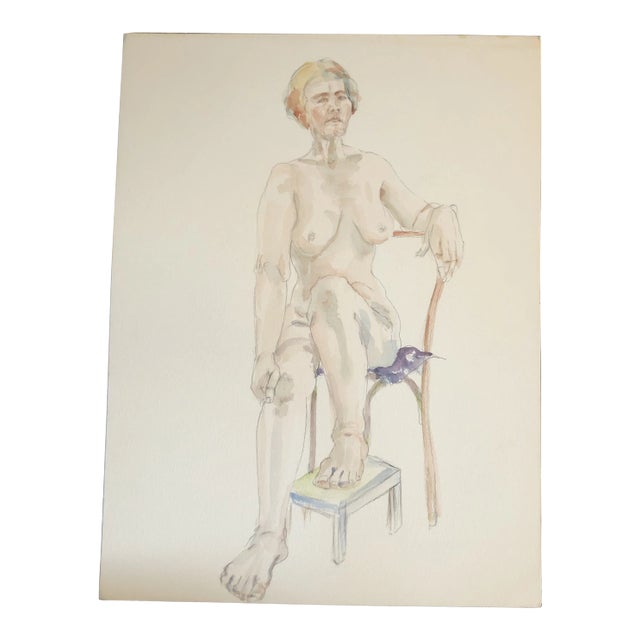 Original Vintage Female Nude Watercolor Painting 1970’s For Sale