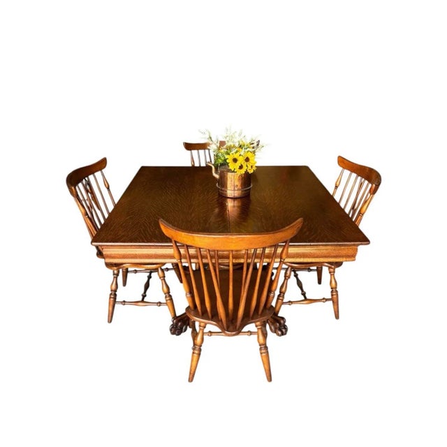 Brown 1970s Ethan Allen Nutmeg Maple Windsor Fiddleback Chairs. For Sale - Image 8 of 11