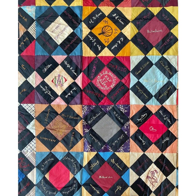 Antique Patchwork Embroidered Signature Quilt, Mid 19th Century For Sale - Image 4 of 9