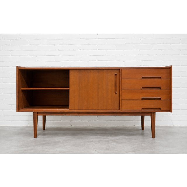 Mid Century Modern Styled Handmade Teak Credenza | Danish Media Stand Sideboard For Sale In New York - Image 6 of 12