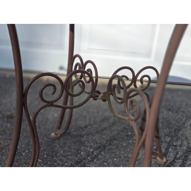 Vintage Wrought Iron Outdoor Bistro Mosaic Top Iron Table Table Top & 2 Chairs For Sale - Image 11 of 12