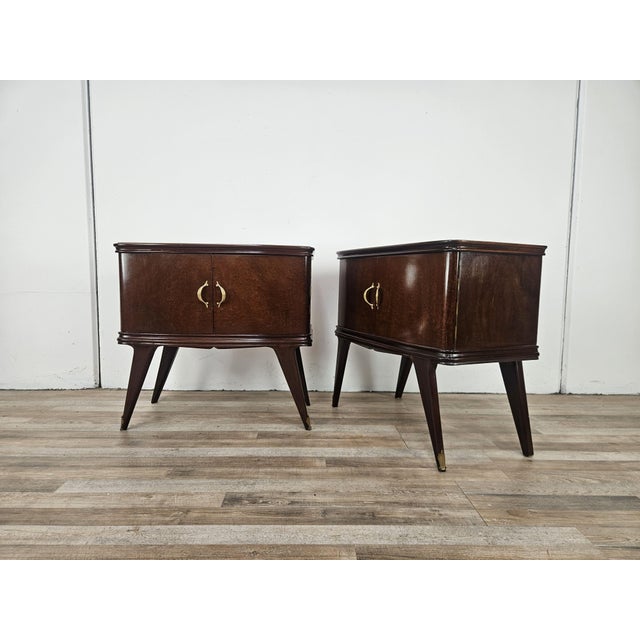 Art Deco Mahogany Crotch Bedside Tables with Glass Top, 1950, Set of 2 For Sale - Image 4 of 18