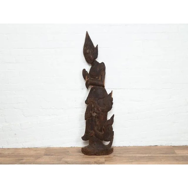 Early 20th Century Antique Carved Wooden Sculpture of a Thai Praying For Sale - Image 5 of 12