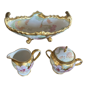 Early 1900s Limoges Centerpiece Set With Creamer and Sugar Bowl- 3 Pieces