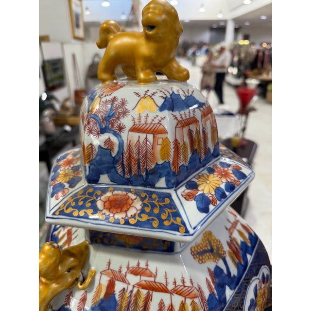 1970s Antique Japanese Imari Vase With Lion Final & Bird Decoration 24in For Sale - Image 5 of 10