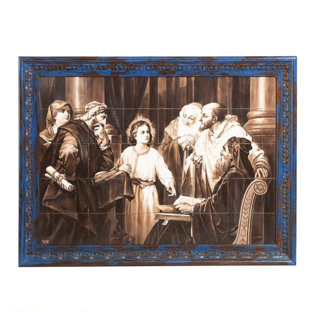 Earthenware Alleluia Forty-Tile Panel Depicting Jesus Among the Doctors of the Temple For Sale - Image 6 of 6