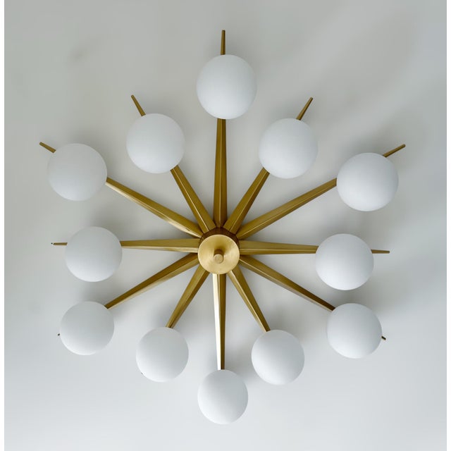 Italian 21st Century Star Piccolo Satin Brass Matte White Murano Flush Mount by Fabio LTD For Sale - Image 3 of 9