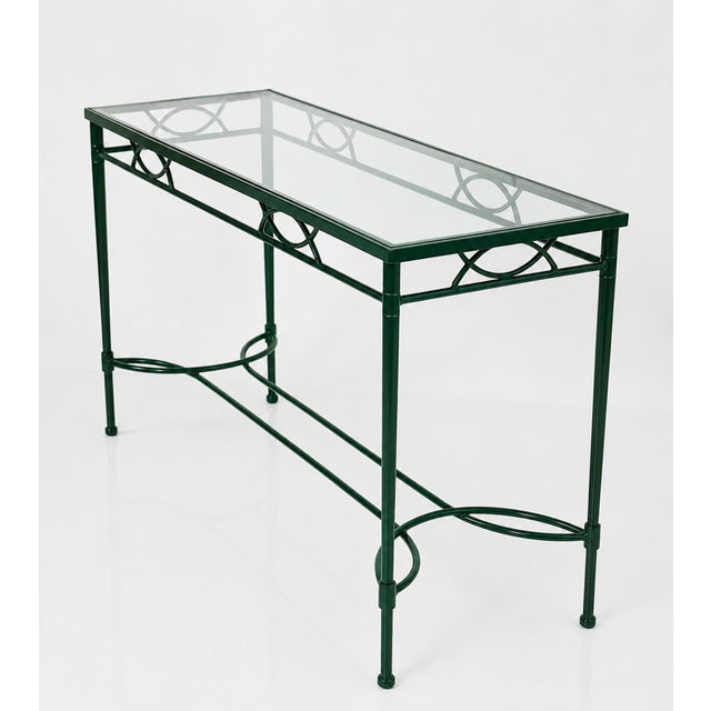 Metal 1980s Attributed to Mario Papperzini for Janus Et Cie Green Iron and Glass Console Table For Sale - Image 7 of 18