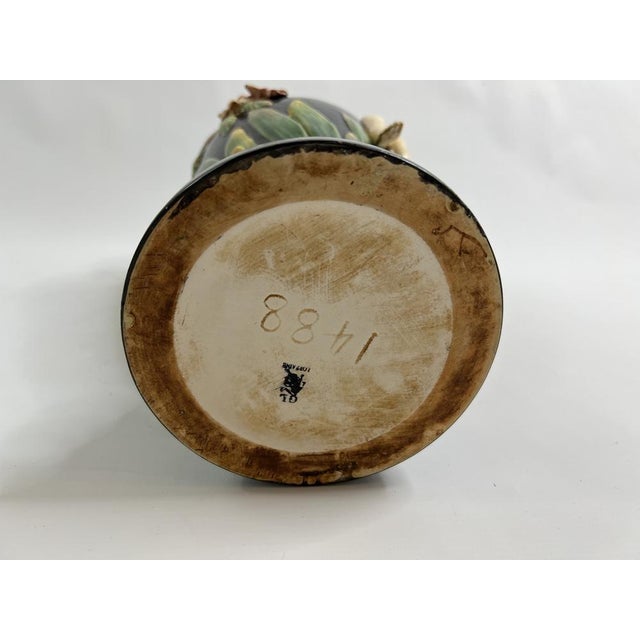 Art Nouveau Barbotine Vase with Female Figure in Relief from GL Lorraine, France, 1900s For Sale - Image 9 of 11