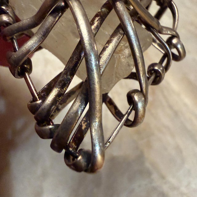 Wire-Wrapped Pendant Featuring a Raw Gemstone Quartz Silver-Plated For Sale - Image 12 of 15