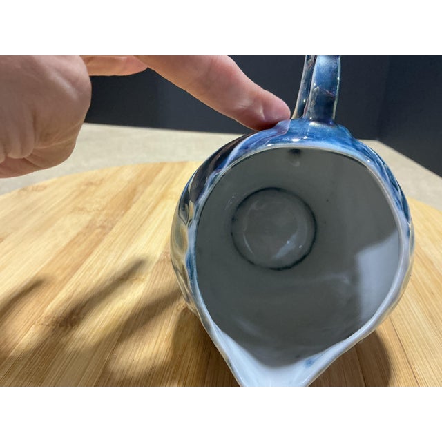 Vintage French Iridescent Cobalt Blue Lustreware Porcelain Creamer Pitcher For Sale - Image 4 of 6