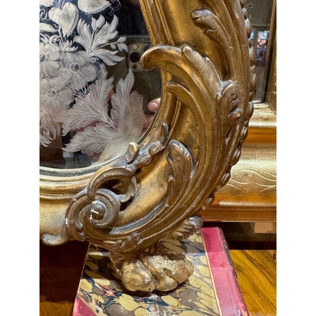 Wood French Louis XV Giltwood Etched Mirror For Sale - Image 7 of 7