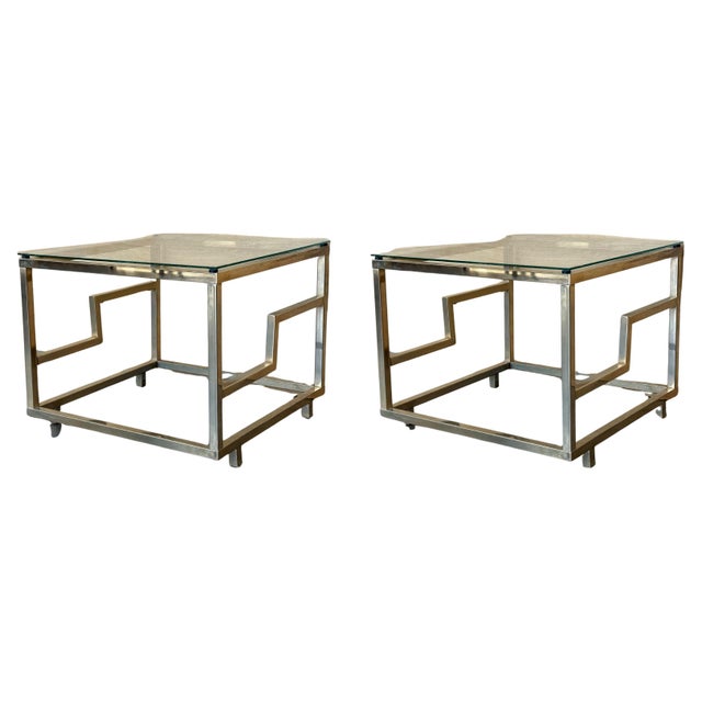 Brass 1970s Pair of Square Brass and Glass Structural Coffee tables, Italian For Sale - Image 8 of 18