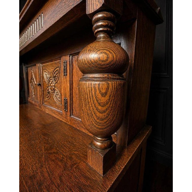 Gold Antique Arts & Crafts Carved Quarter-Sawn Oak Sideboard Dresser For Sale - Image 8 of 12