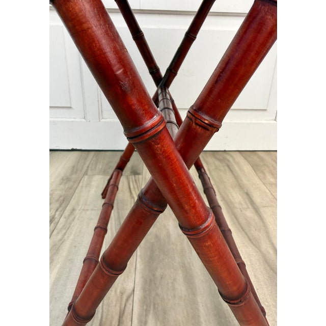 Vintage Faux Bamboo Folding Butler's Tray Table With Woven Cane Tray For Sale - Image 10 of 14