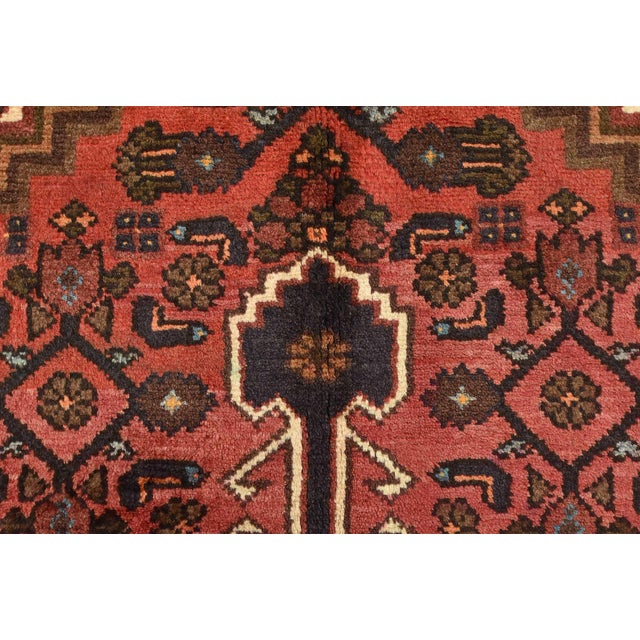 Red Hamedan Rug 4'3'' X 6'5'' Red Wool Vintage Tribal Hand-Knotted Oriental Carpet For Sale - Image 8 of 15