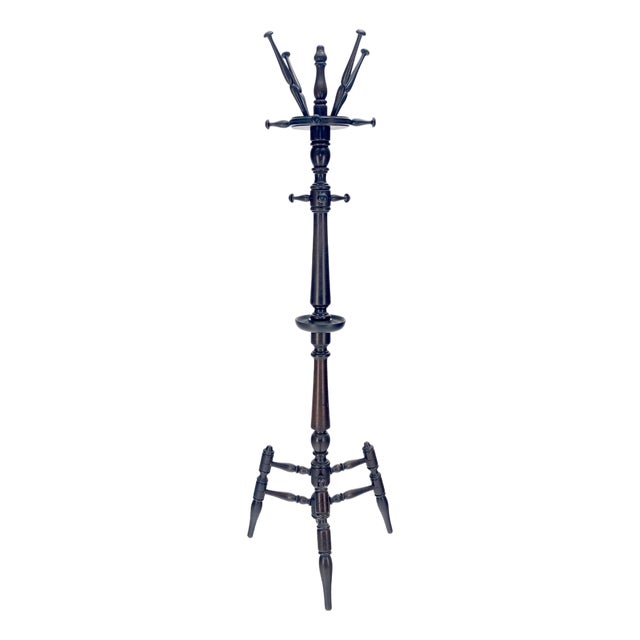Very Fine Turned Mahogany Wood Center Floor Coat Rack Victorian MINT For Sale