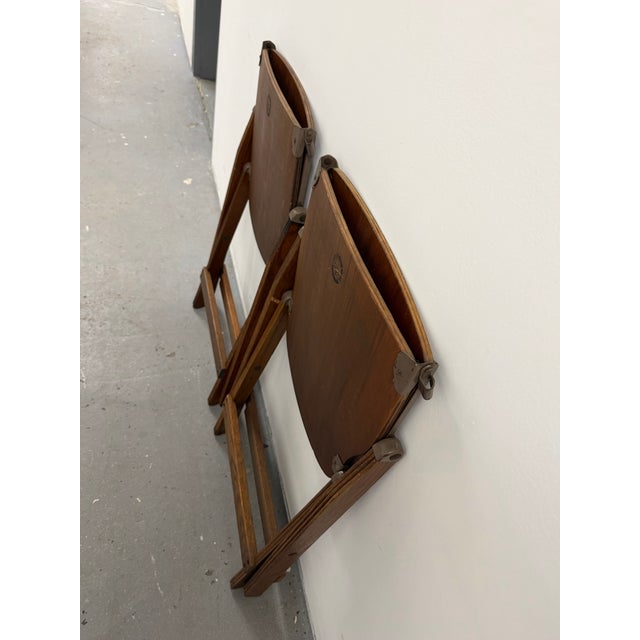 Brown Pair 1940s American Seating Company Wood Folding Chairs Excellent Condition For Sale - Image 8 of 11