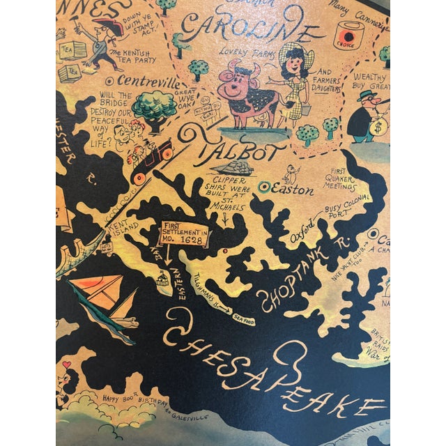 Vintage pictorial framed map of the Eastern Shore by prominent Baltimore Morning Sun cartoonist, Richard Yardley. This...