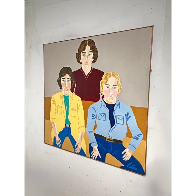Textile D. 1977 Group Portrait in Manner of Alice Neel Titled "The Boys Are Home" For Sale - Image 7 of 8